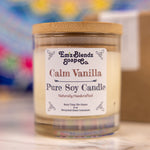 Calm Vanilla Soy Wax Candle in Glass Jar with Bamboo Lid | Warm & Velvety Aroma    Em'z Blendz Soap Co.