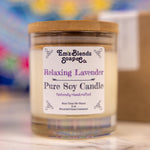 Relaxing Lavender Soy Wax Candle in Glass Jar with Bamboo Lid | Calming Aroma    Em'z Blendz Soap Co.