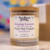 Relaxing Lavender Soy Wax Candle in Glass Jar with Bamboo Lid | Calming Aroma    Em'z Blendz Soap Co.