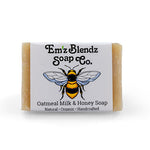 Guest Soap | Handcrafted Organic Boutique Hotel, Inn Guest Amenity Mini Soap Bars Oatmeal Milk & Honey Stock Wrapped (Emz Blendz label) 100 Em'z Blendz Soap Co.