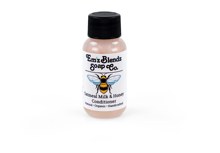 Guest Conditioner | Handmade Natural Boutique Hotel, B&B, Inn Guest Travel-size Amenity Creamy Hair Conditioner Cozy Oatmeal Milk & Honey 100 Stock Wrapped Em'z Blendz Soap Co.