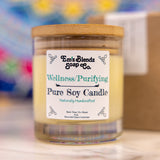 Wellness Soy Wax Candle in Glass Jar with Bamboo Lid | Purifying Aroma    Em'z Blendz Soap Co.