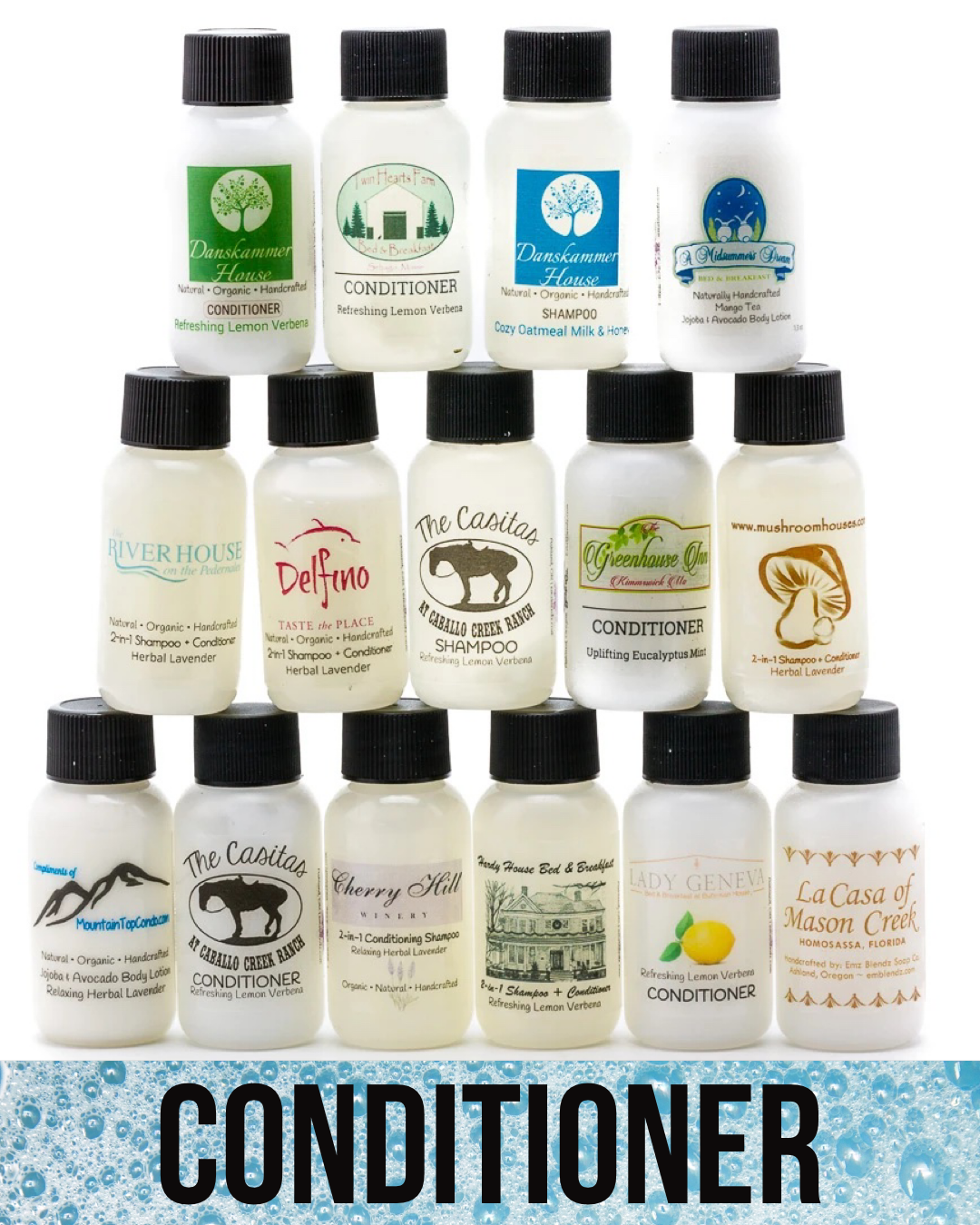 Guest Conditioner | Handmade Natural Boutique Hotel, B&B, Inn Guest Travel-size Amenity Creamy Hair Conditioner    Em'z Blendz Soap Co.