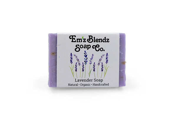 Guest Soap | Handcrafted Organic Boutique Hotel, Inn Guest Amenity Mini Soap Bars Herbal Lavender Stock Wrapped (Emz Blendz label) 100 Em'z Blendz Soap Co.