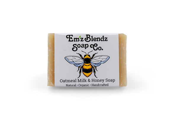 Guest Soap | Handcrafted Organic Boutique Hotel, Inn Guest Amenity Mini Soap Bars Oatmeal Milk & Honey Stock Wrapped (Emz Blendz label) 100 Em'z Blendz Soap Co.